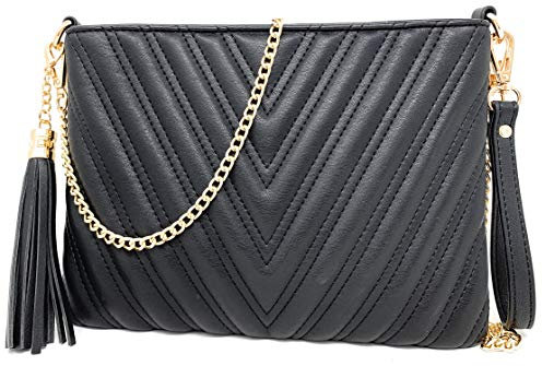 lola mae Gesteppte Clutch, Handgelenktasche, weiches PU, leicht, Crossbody Umhängetasche, groÃŸe börse, Schwarz (schwarz), Small