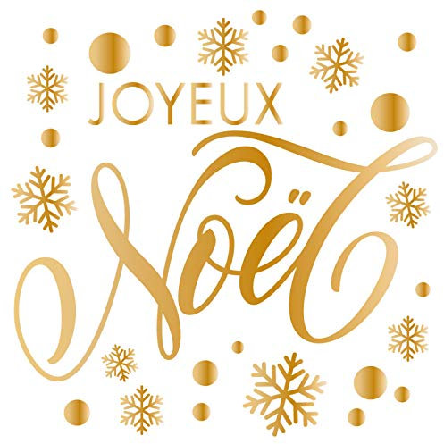 Sticker Vitrine Joyeux Noel Rond - Dimensions 118 x 118 cm - Coloris Or Brillant - Autocollant Vitrine