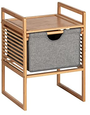 WENKO Beistelltisch mit Schublade Bahari, moderner Nachttisch aus hochwertigem & nachhaltigem Bambus, Schublade aus pflegeleichtem Polyester, Ablage, viel Platz für Accessoires, 40 x 56 x 40 cm