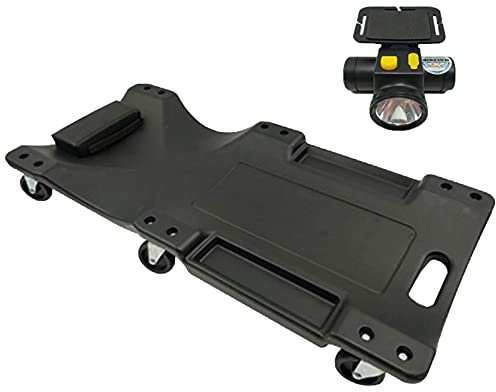 ARCH Tragbare Rollbrett Werkstatt, Auffahrrampe Pkw, Mechaniker-Montagerollbrett Mit Weicher Kopfstütze, Scheinwerfer, Ergonomisches Deck Und Sammelkasten, 300 Pfund Kapazität (Color : Black)