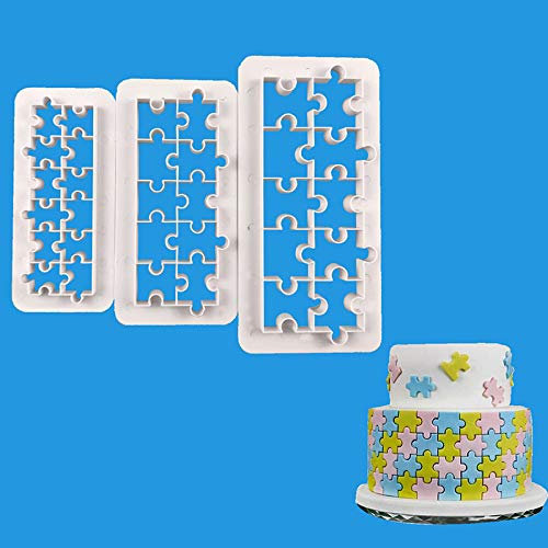 Puzzle Shape Embossing Mold - Jigsaw Shape Plastic Biscuit Mould - Jigsaw Shape Cake Decoration Mold - 3pcs/Set