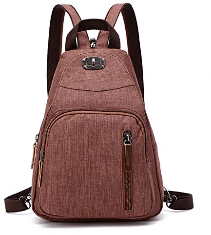 FANDARE Retro Brusttasche Sling Bag Klein Rucksack Schulranzen Umhängetasche Schulrucksack Sporttasche für Damen Herren Pendeln Schule Freizeit Reise Daypacks Dauerhaft Polyester Braun