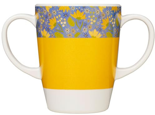 Rosa Lifestyle Taza de melamina con dos asas, ligera, 126 g, capacidad de 400 ml, ayuda de movilidad diaria para ancianos, demencia, temblores, artritis y agarre débil (amarillo)