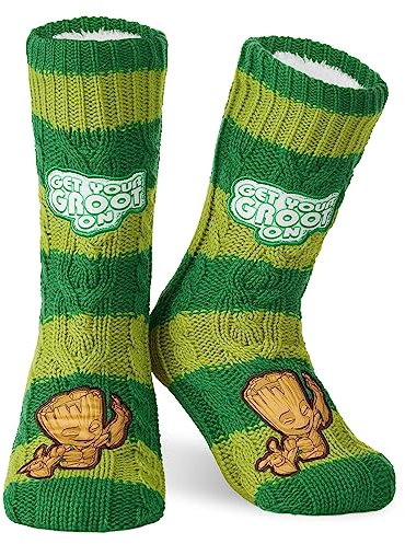 Marvel Kuschelsocken Herren Avengers Winter Socken Jungen Teenager Anti-Rutsch (Grün)