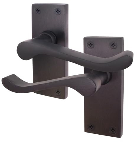 EAI Black Victorian Scroll Door Handles | 1 Pair of Matt Black Internal Lever Latch Handles on Backplate
