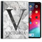 Personalised Initial Case For All Apple iPad Models 10, 9, 8, 7, 6, Air 11, Pro 12.9,13 inch, Mini, Grey Marble Diamond Print with Custom Initial & Name, 360 Swivel PU Leather Side Flip Folio Cover