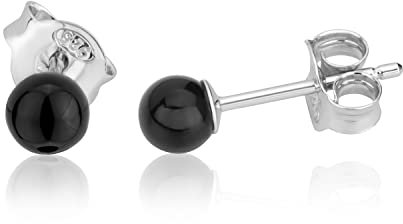 NKlaus Paar Onyx Ohrstecker 925 Sterlingsilber rhodiniert 4mm Ohrringe rund Damen 3774