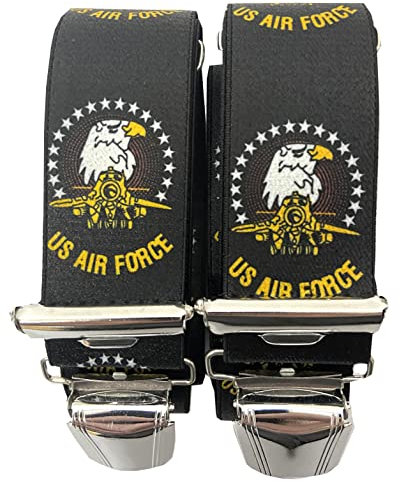 Generisch US AIR FORCE Hosenträger USA - United States Army - Adler 35mm Breit in H-Form mit 4 extra starken Clips Austria/US Air ForceSchwarz ST-048
