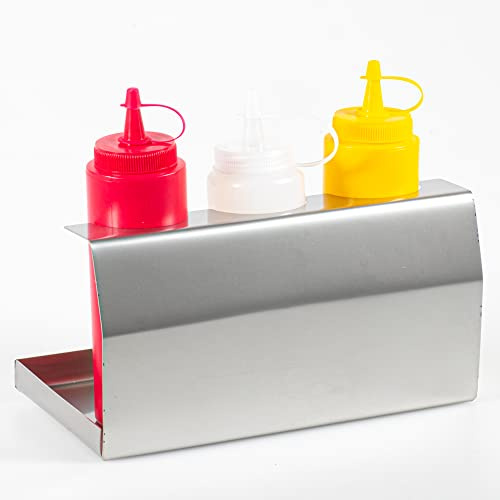 Kerafactum Profi Halter Ständer aus Edelstahl für Quetschflaschen Set für 3 Dosierflaschen Dressing Shaker Dressingshaker Kunststoff 0,25 L Majonaise Senf Ketschup BBQ Sauce Imbiss Squeezeflasche