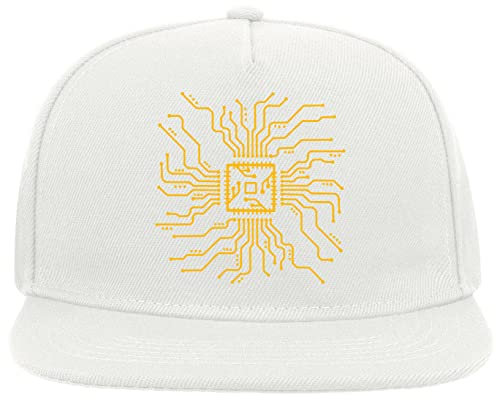 ATPRINTS CPU and Motherboard Minimalist Graphic 5 Panel Snapback Flat Visor Cap Hat Baseballmütze Weiß