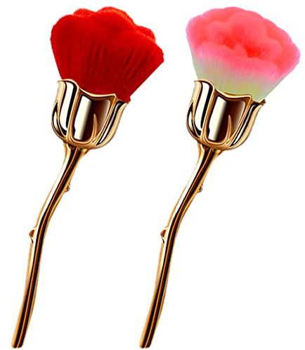 XEAOHESY 2 Pieces Rose Flower Makeup Brushes Flower Blush Brush Super Large Face Powder Makeup Brushes kabuki brushes for Powder Cosmetic Nail Dust Brush Loose Powder Brush Makeup Manicure (Red/Pink)