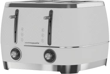 BEKO Cosmopolis Toaster TAM8402CR, Retro cream Chrome Teal Design, Extra Wide Slot 4-Slice Toaster, Includes Defrost, Reheat And Cancel Functions