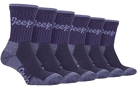 Jeep - 6 Pair Multipack Ladies Cotton Breathable Padded Hiking Socks | Womens Cushioned Anti Blister Crew Trekking Socks (4-8, Lilac/Purple)