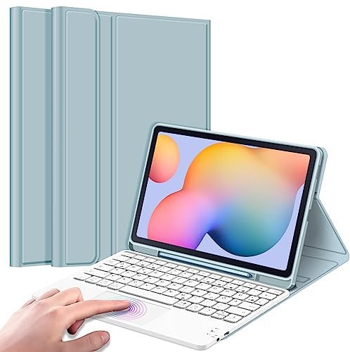 FINTIE Tastatur Hülle für Samsung Galaxy Tab S6 Lite 10,4 Zoll 2024/2022/2020 Tablet mit Magnetisch Abnehmbarer Deutscher Tastatur und Touchpad Keyboard, Eisblau