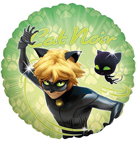Party Factory `Miraculous´ Folienballon, Ø45cm, grün, Cat Noir, Superhelden Heliumballon zum Geburtstag