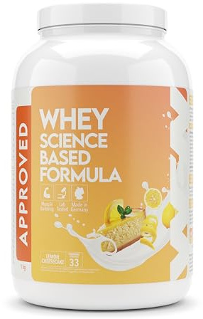 WFN Approved Whey Proteinpulver - Lemon Cheesecake - 1 kg - Mit Laktase - Sehr gut lösliches Eiweißpulver - Produziert & laborgeprüft in Deutschland