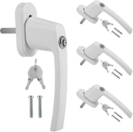 Ansobea 4X Fenstergriff Aluminium, kindersicherung mit Schloss in Stiftlänge 35mm, abschließbar Sicherheitsfenstergriff, Fensterschloss gleichschließend mit Key, Fenstergriff Weiß