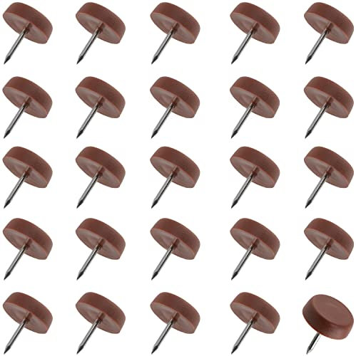 AERZETIX - C65822 - Lot de 25 Patins glisseurs pour Pieds de Chaise à clouer Ronds Ø16 mm en Plastique - Couleur Cerisier - Meuble Table Armoire Commode Placard lit Accessoire Protection Sol canapé