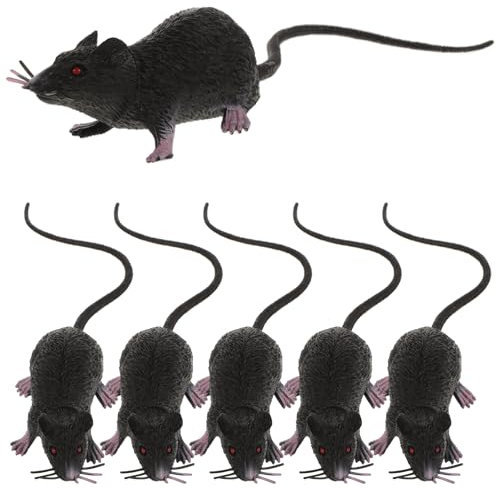 ibasenice Halloween Fake Rat - 6Pcs Simulation Mouse Model Cat Toys Realistic Fake Rats Prank Toy Scary Rat Toy Tricky Prop