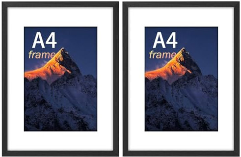 Wyewye Marco de fotos A4, 21 x 29,7 cm, con cristal de plástico irrompible, para impresión A4 y 6 x 8, negro, pack doble (2 unidades)