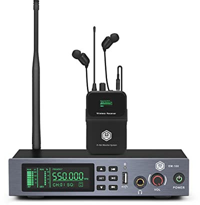 INMix EM100UHF - Sistema de monitor intraural, inalámbrico, 1 canal, 1 cuerpo, monitoreo con auriculares utilizados para escenario, banda, estudio de grabación, actuación en vivo