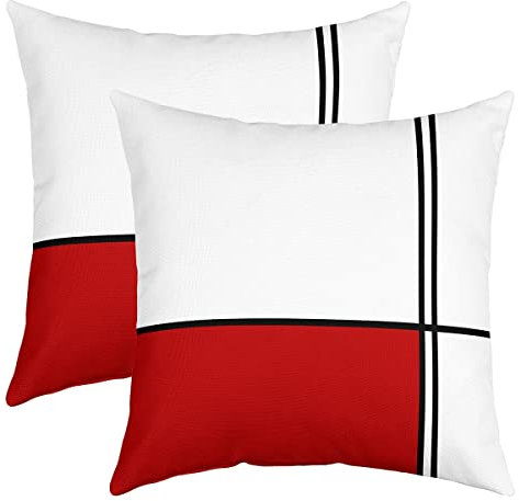 Geometrische Quadrate Patchwork Kissenbezug, Moderne abstrakte Kunstwerk Kissenbezug 2-Pack, schwarz weiße rote Couch 50x50 cm Kissenbezug für Schlafsofa
