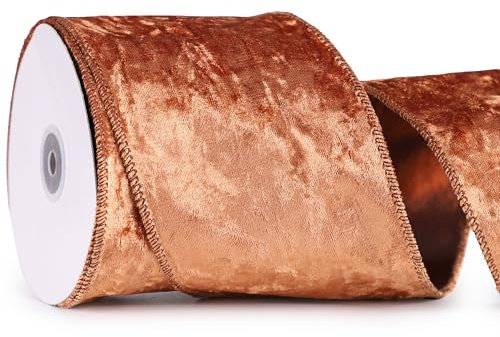 MAYREEL 4 Inch Copper Crushed Velvet Ribbon Wired Extra Wide Bronze for Christmas Decorations Gift Wrapping Wreaths Tree Toppers 10 Yards