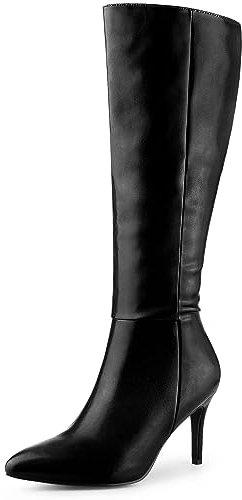 Perphy Stivali alti al ginocchio con cerniera laterale a punta con tacco a spillo per le donne, Nero , 37 EU