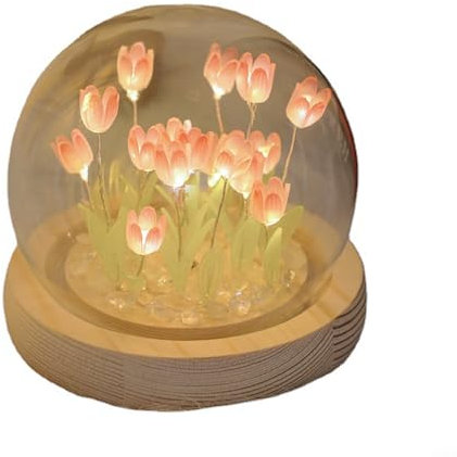 HpLive DIY Tulpe Nachtlicht Material Pack, Rosa Tulpe Stimmungslicht Handgemachte LED Schlafzimmer Lampe (A)