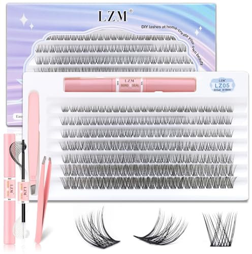 LZM Wimpern Extensions Set 168 Stück 8-16mm DIY D Curl NatÜRliche DÜnnes Band Lashes mit Einzelne Wimpern Kleber Bond & Seal (LZ05-D Curl Mix)