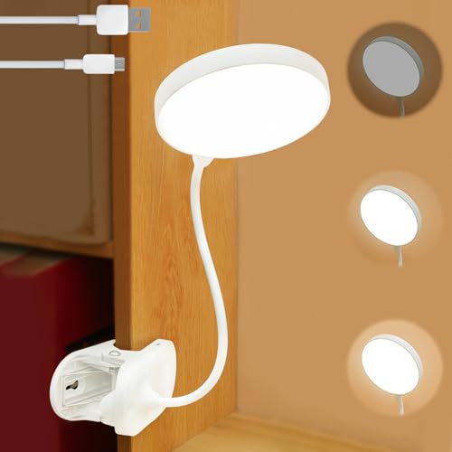 Sporgo Lampe LED rechargeable USB, lampe de bureau à pince avec intensité variable et 3 couleurs, lampe de chevet pour enfants