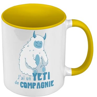 Yeti de Compagnie Animal Myth Film Dream Premium Quality Yellow Mug with Handle and Coloured Interior