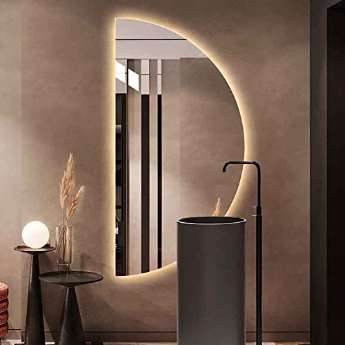 MOODHOOD 3 Farben LED-Wandspiegel Compatible with Schminktisch, intelligenter Schlafzimmerspiegel, dimmbarer beleuchteter Spiegel, moderner dekorativer Spiegel, Halbmond , für Badezimmer