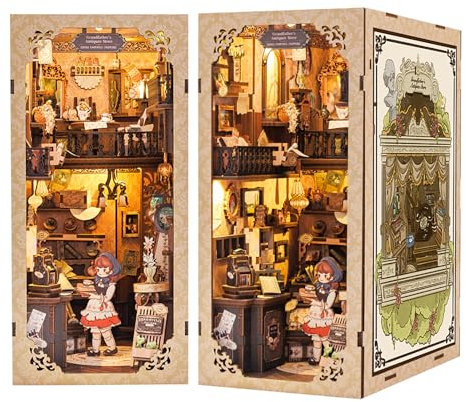 CUTEBEE DIY Book Nook Kit de Maison de Poupées Miniatures avec Meubles et Lumière LED,Puzzle 3D en Bois,Serre-Livres d'art,Kits de modèles pour Adultes à Construire(Grandfather's Antiques Store)