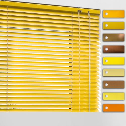 Aluminium Jalousie nach Maß, Hochwertige Maßanfertigung Alu Lamellen Jalousien Rollo Plissee, Schwarz, Weiß, Silber, Rot, Beige, Grün, Braun, Gelb, Lila, Blau, auch ohne Bohren (Gelb)