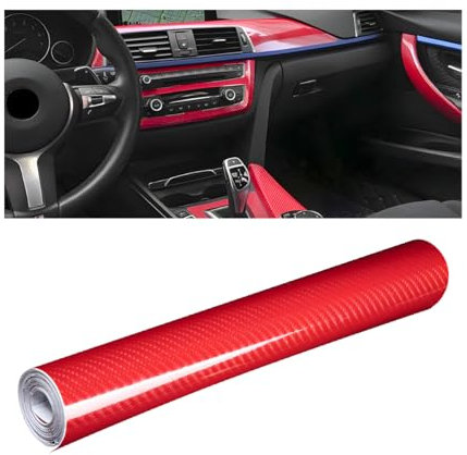 JNNJ Vinilo Fibra De Carbono 6D, Película Pegatina Decoración Autoadhesiva Impermeable Sin Burbujas para Coche, Motocicleta, Móvil y Ordenador (Rojo)