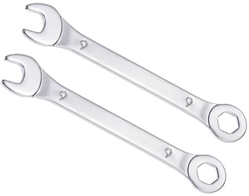 CoCud Llave Combinada, 9mm Métrica Caja Extremo Abierto Diseño de 6 Puntos con Desplazamiento de 15 Grados, Doble Extremo Caja y Extremo Abierto, 2 Piezas