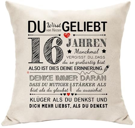 Hasodeo Geschenke für 16 Jahren Mädchen Geburtstag Dekor Kissenbezug für 16. Jungen Geburtstag Andenken Geschenke für 16 Jahren Tochter Sohn Enkel Enkelin Nichte Neffe Geschenke (16.)