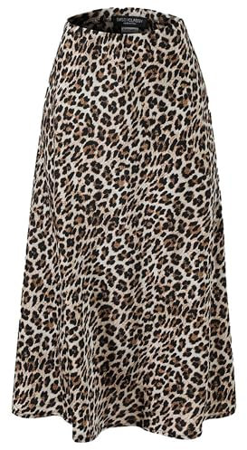 SASSYCLASSY Langer Leoparden Rock Damen elegant - Midi Leo Rock Damen gelb braun schwarz – Rock Leopardenmuster aus fließendem Stoff in A Linie mit elastischer Taille Animal Print - Größe L