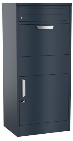 Graviers Design Paketbriefkasten mit Brieffach personalisiert freistehend - pulverbeschichteter Stahl Briefkasten Rückholsperre Postbox für Pakete Paketbox Design 1