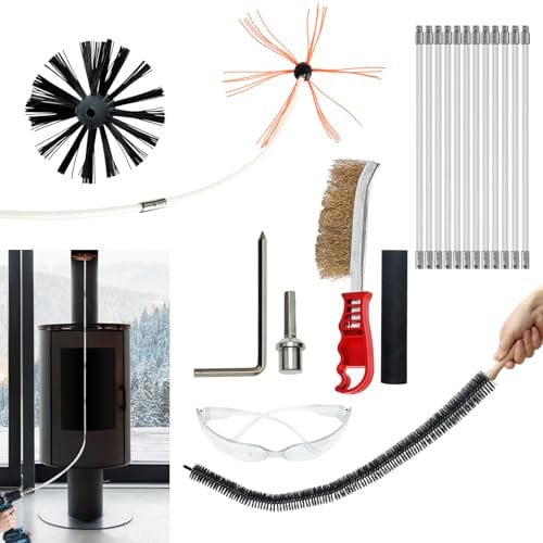JOVANT Chimney Sweep Kit 36FEET,Chimney With 12 Nylon Flexible Rods And Strong Brush,Chimney Cleaning Kit And Rotary Chimney Cleaning System Brush Tool For Cleaning Chimney, Fireplace And Pip