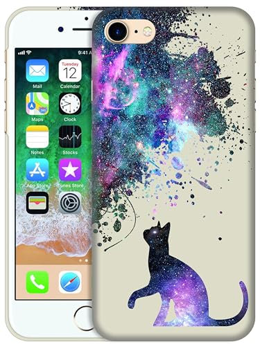 GlamCase for iPhone SE 3 2022 / SE 2 2020/7 / 8 - Galaxy Cat Pattern Design Printed Slim & Sleek Cute Plastic Hard Protective Designer Back Phone Case/Cover for iPhone SE 3 / SE 2/7 / 8