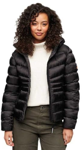 Superdry Damen Wattierte Fuji Steppjacke mit Kapuze Schwarz 42