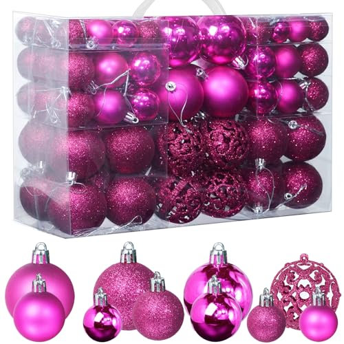 ZFYQ 100Pcs Boules de Noël, Ensemble de Boules à Suspendre Décoratives pour Décorations d'arbre de Noël de Vacances, Rose