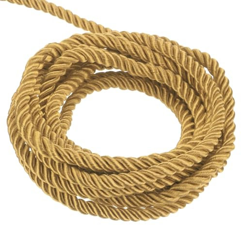 sourcing map Twisted Cord Trim, 5 Yard 3mm 3-Ply Twine Braided Rope Shiny Thread String for Craft Gift Bag Curtain Christmas Decor, Dark Gold - 5m