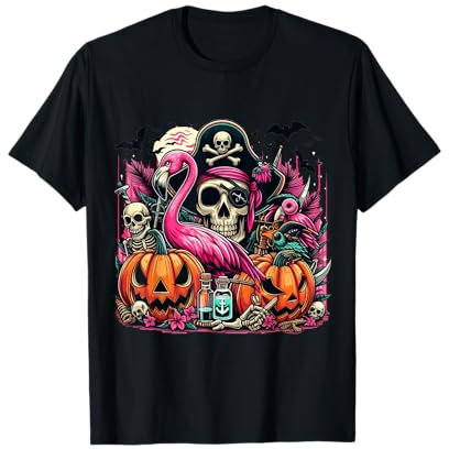 Festa di Halloween con fenicottero rosa pirata Maglietta