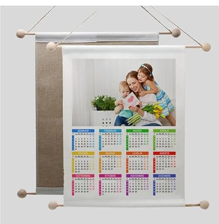 Personalisierter Stoffkalender mit Foto und Text Größe Kalender (33 x 45 cm) mit Jute-Rückseite waschbar