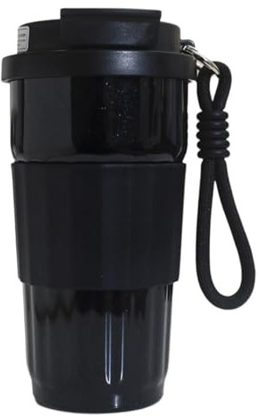 Botella de agua aislada de 500 ml con popote reutilizable, interior de acero inoxidable 316 y diseño a prueba de fugas para oficina, viajes y deportes (negro)