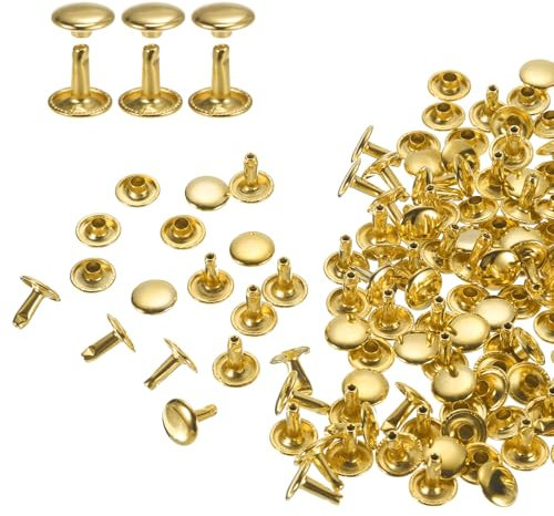 QUARKZMAN 60er Set Leder Nieten 10x10mm Runde Doppelkappe Tubular Metall Hohlnieten Spitznieten Zubehör Schraubnieten Rücknieten für Lochzange Gürtel Dekoration Kleidung Handwerk (Gold)