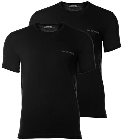 Emporio Armani Herren T-Shirt aus Reiner Baumwolle, 2er-Pack, Schwarz, XL